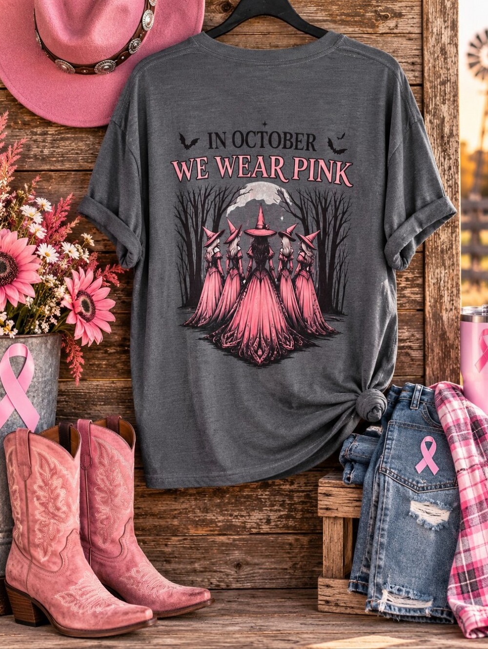NWT In October We Wear Pink Witch Breast Cancer Awareness Tee 3XL